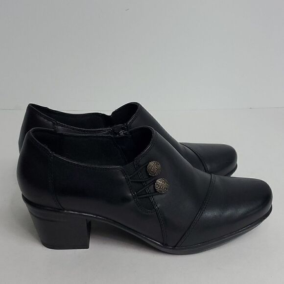 Collection by Clarks Womens Size 7W Black Side Zip Slip-On Booties Comfort Shoes - Picture 1 of 10